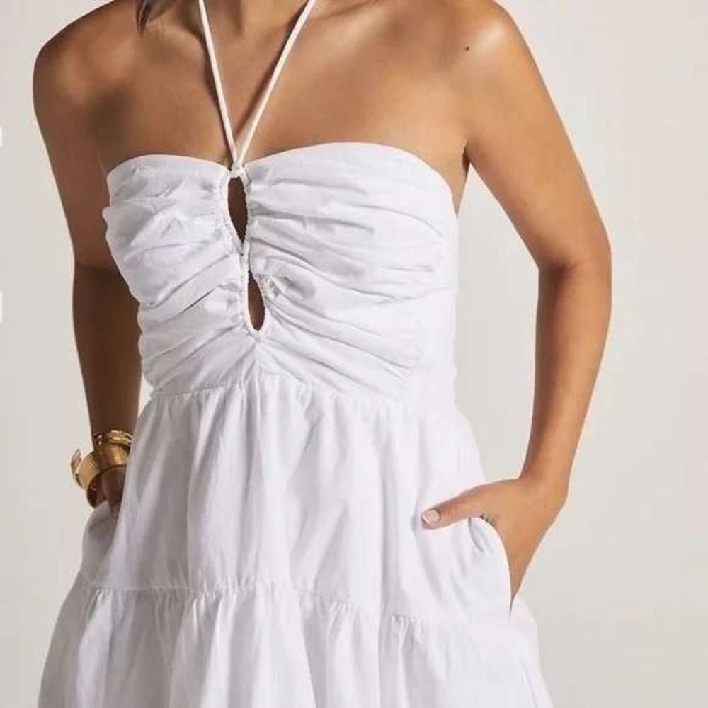 Anthropologie Halter Dress Women MP White Cotton Tiered Emily Beach Festival NWT - Picture 2 of 13